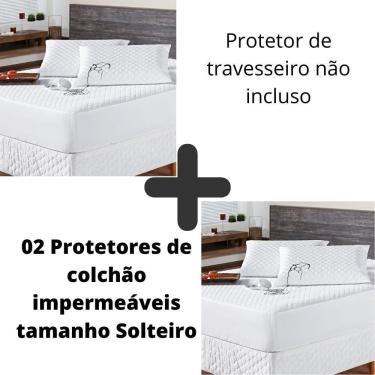 Imagem de Kit 02 Protetor Colchão Impermeável Branco Cama Solteiro