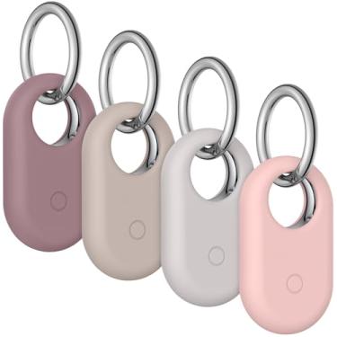 Imagem de Pacote com 4 capas para Samsung Galaxy SmartTag2, capa de silicone macio com chaveiro, capa protetora antiperda resistente a arranhões, acessório para Galaxy Smart tag2 (pedra + violeta fumaça + luz