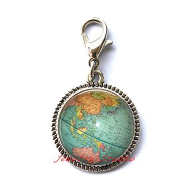 Imagem de Puxador de zíper charmoso, joias de globo, pingente de globo da moda, puxador de zíper com pingente de arte globo, presente de professor, aventureiro de viagem mundial, joias de globo de mapa
