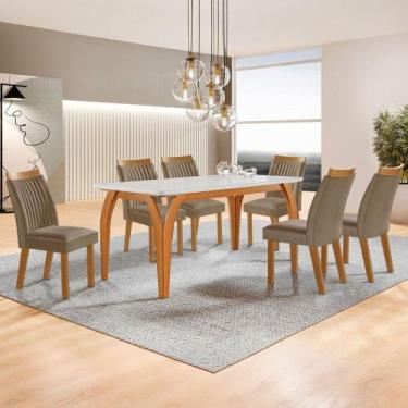 Imagem de Mesa de Jantar 6 Lugares Agata com Vidro Castanho/Cinamomo/Suede Capuc