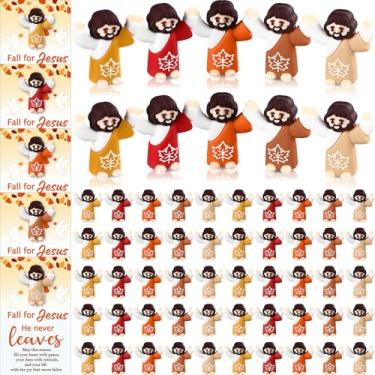 Imagem de AceOrbit 50 Pcs Thanksgiving Fall Little Jesus Figures Bulk Maple Leave Jesus Figurines with 50 Fall Greeting Cards Mini Pocket Figures for Religious Party Favors Sunday School Gifts
