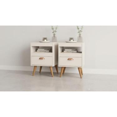 Imagem de Kit 2 Criados Alice com Pés, Gaveta e Nicho para Quarto  Mobi Shop - M