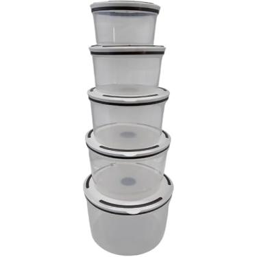 Imagem de Conjunto de 5 Potes Herméticos de Plástico, Transparentes com Tampa Branca, Empilháveis, para Armazenamento de Alimentos Memorável
