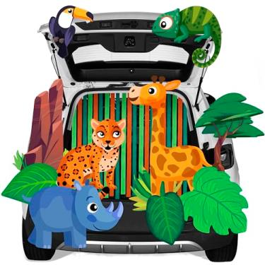 Imagem de JOYIN Halloween Trunk or Treat Decorations Kit Jungle Theme with Rhinoceros, Giraffe, Parrot, Chameleon, Cheetah, etc Zoo Animal Car Decorations Kit for Outdoor SUV Garage Archway Door House