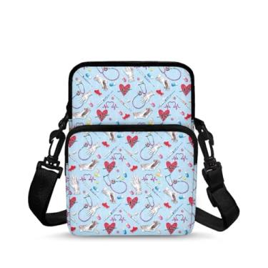 Imagem de Ecaestolph Bolsa tiracolo feminina pequena carteiro tiracolo bolsa transversal bolsa de armazenamento bolsa, Hand Love, coração, azul, One Size