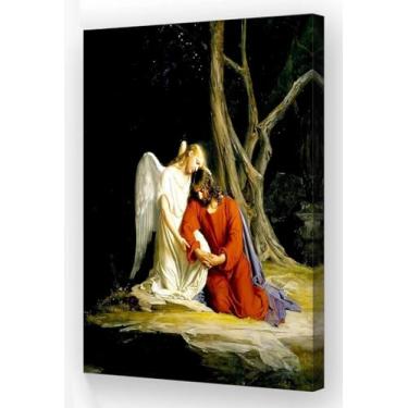 Imagem de Arte de parede de Jesus Cristo, pinturas emolduradas, vintage, impressões de Cristo no Getsêmani, pôsteres de arte famosos, decorações de parede em tela religiosa, moldura de 45 x 30 cm (18 x 12 pol.)