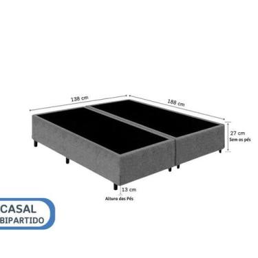 Imagem de Base Box Casal Bipartida Blindado 138x188x40 em Suede Preto ou Cinza  