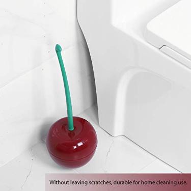 Imagem de Eacam Suporte de Escova de Limpeza de Forma de Cereja Conjunto Com Cerdas Robustas para Limpeza Profunda, Design de Vasilha Portátil para Saneamento, Escova de Vaso Sanitário Verde e (Vermelho escuro)