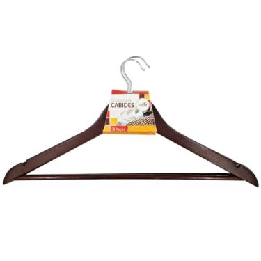 Imagem de Kit 3x Cabides Madeira Marrom Gancho De Roupas Com Cavas
