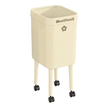 Imagem de Fenteer Lixeira com rodas, lixeira giratória 360°, ergonômica, fácil de mover, lata de lixo para banheiro, casa, Creme