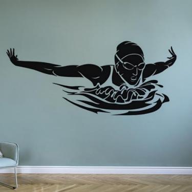 Imagem de Decalque de parede de vinil nadador piscina esportes aquáticos adesivos de parede para decoração de quarto de casa mural papel de parede removível 53 x 148 cm