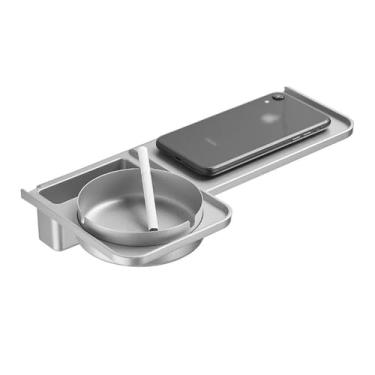 Imagem de Prateleira de banheiro montada na parede, prateleira de vaso sanitário de plástico moderna com cinzeiro de aço inoxidável, sem perfuração, rack de armazenamento de vaso sanitário que economiza espaço