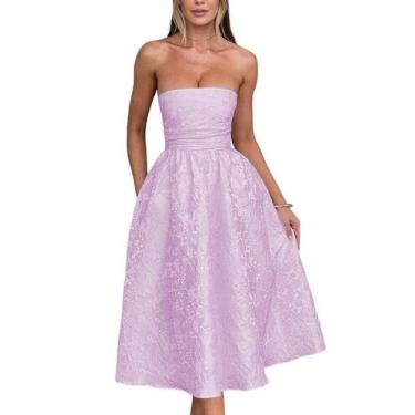 Imagem de Vestido EEMEII Summer sem alças lilás floral A Line com bolsos