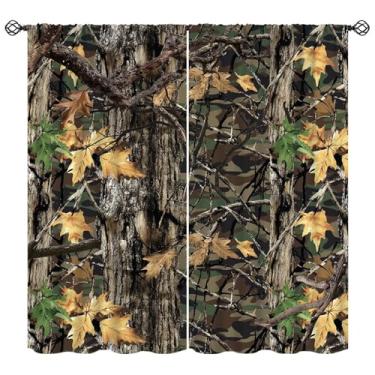 Imagem de Cortinas de árvore camuflada, rústica realista floresta folha de carvalho camuflagem tema caça cabana chalé vida selvagem cortinas para janela para quarto sala de estar cozinha 107 cm L x 114 cm C
