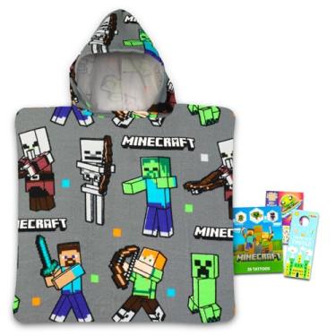 Imagem de Minecraft Conjunto de toalhas com capuz para crianças, meninas, meninos - Conjunto de poncho de toalha de banho Minecraft com tatuagens, mais | Conjunto de banheiro Minecraft