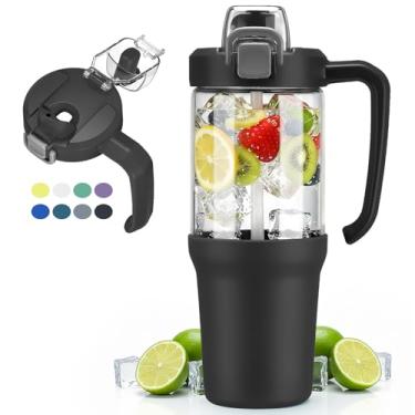 Imagem de HYDRAGLAZIC Copo de vidro de 946 ml com alça, canudo 2 em 1 e bico de gole, à prova de vazamento, garrafa de água de vidro sem BPA para esportes, escritório, escola, preto