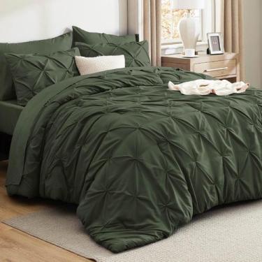 Imagem de Conjunto de edredom queen size Bedsure, verde oliva, 7 unidades