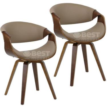 Imagem de Kit 2 Cadeiras Grife De Luxo Base em Madeira Mogno - Móveis MGM, Nude