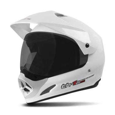 Imagem de Capacete Moto Cross Trilha Th1 Vision 56 Viseira Fumê Branco Tam. 56
