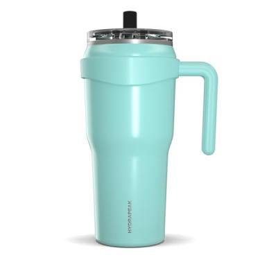 Imagem de Hydrapeak Copo Roadster de 1,2 l com alça e tampa de canudo, tampa conveniente 2 em 1, canudo para tampa do copo, copo de 1,18 l com alça (Aqua Gloss)
