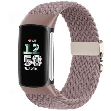 Imagem de Issinlky Pulseira trançada de nylon compatível com Fitbit Charge 6/5, pulseira elástica para Fitbit Charge 5/6 feminino e masculino