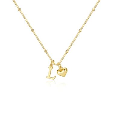 Imagem de M MOOHAM Meias para mulheres e meninas – Colar com inicial de coração para mulheres e meninas, colar banhado a ouro 14K com pingente de letra A-Z delicados colares de coração colares iniciais