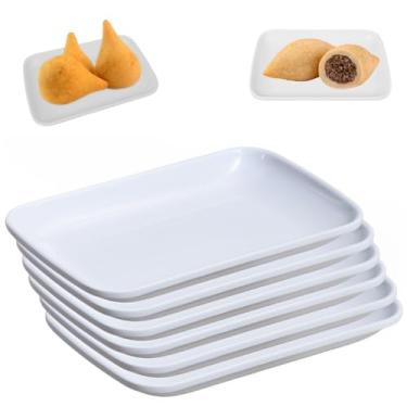 Imagem de Kit 6 Travessas Rasa Pequena 19x12cm de Melamina Para Servir Salgados Doces Petiscos. Indicada Para Hoteis, Restaurante, Bares, Lanchonete, Cafeteria e Padarias. Bandejas Branca Leves e Resitentes