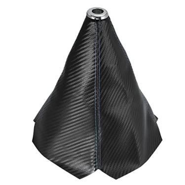 Imagem de Capa de alavanca de câmbio de couro sintético para carro e bota de poeira 1,4 cm/0,55 pol. Padrão de fibra de carbono prateado azul