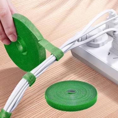 Imagem de Tiras de nylon de 2,5 cm de gancho e laço, tiras autoaderentes de 16,5 m, rolo de gerenciamento de cabos de fixação para agrupar, armazenamento e organização (verde)