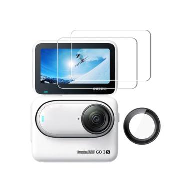 Imagem de iDaPro [2 peças protetoras de tela para Insta360 GO3s/Insta 360 GO 3s + [1 peça] protetor de lente para Insta 360 GO3s, vidro temperado, dureza 9H, anti-arranhões, antibolhas