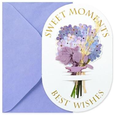 Imagem de Cartões de aniversário florais com buquê de flores 3D, Dia das Mães, buquê de flores secas roxas, cartões postais pop-up, melhores para mãe, esposa, mulheres