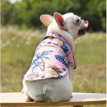 Imagem de Camiseta para animais de estimação com estampa de abacaxi para primavera e verão, blusa respirável para cães e gatos pequenos e médios, rosa, tamanho M