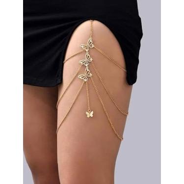 Imagem de Corrente corporal ajustável com strass dourado para mulheres, acessório de arreio de perna brilhante para vestidos de noite e roupas de férias fantasias de halloween, Medium, latão, Sem Pedra Preciosa