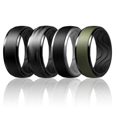 Imagem de Egnaro Anéis de casamento masculinos de silicone: anel de borracha de 10 mm de largura e 2,5 mm de espessura - hipoalergênico para academia/ar livre/presente, 9.5-10, Silicone, Sem pedra preciosa