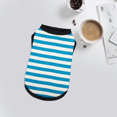 Imagem de Regatas listradas coloridas: camisas sem mangas para cães e roupas para animais de estimação para filhotes elegantes. Azul GG
