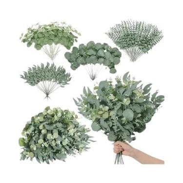 Imagem de Buquês De Flores Artificiais Mistas 50PCS Folhas De Eucalipto Ramos De