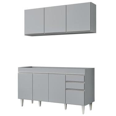 Imagem de Armário De Cozinha Argélia E Balcão Gabinete 150cm Sem Tampo Marrocos Cinza Claro - Lumil