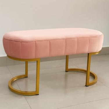 Imagem de Puff Versátil Retangular em Bouclê Off White – Banco Estofado com Estrutura em Metal p/Sala, Quarto ou Pé de Sofá (Rose Gold c/Dourado)