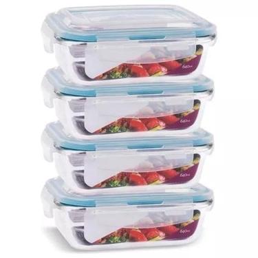 Imagem de 4 Potes Vidro Retangular 640Ml Hermético Quality House