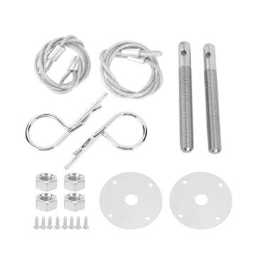 Imagem de HilBeliFU Kit de pinos de capô de 10 cm para carro, kit de pinos de travamento de capô de aço inoxidável com ilhós, trava de pino de capô multifuncional com arruelas para veículos de corrida, SUVs