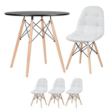 Imagem de Loft7, KIT - Mesa Eames 80 cm preto + 3 cadeiras Eames Botonê cinza claro
