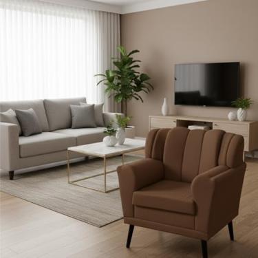 Imagem de Poltrona Ibiza Decorativa Concha Confortável Suede Marrom Sala D26 - Estofados Helena