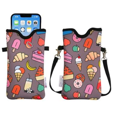 Imagem de Tainada Bolsa de neoprene masculina e feminina com alça transversal/cordão de pescoço para iPhone 16/15/14 Pro Max, 16/15/14 Plus, Samsung S25, A55, Google Pixel 9 (padrão de sobremesas)