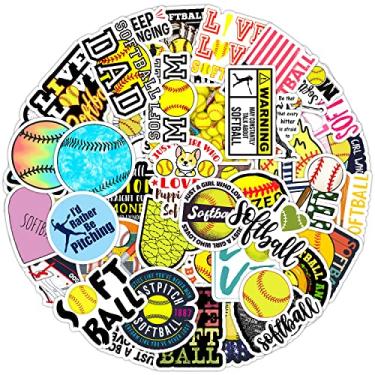 Imagem de 50 adesivos de softball, decalques de vinil de bola macia, adesivos de presentes de softball, adesivos para garrafas de água, para-choques, bagagem, diário, guitarra, capacete, decorações de bola
