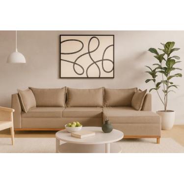 Imagem de Sofá Malta Com Chaise 2,80 Pés e Base Madeira em Linho Luxo Casa Imperial (LINHO 201)