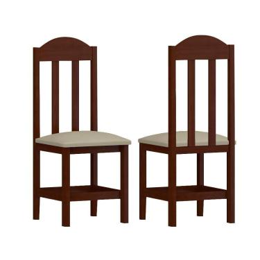 Imagem de Conjunto 2 Cadeiras De Madeira Maciça Escura Assento Bege