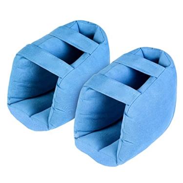 Imagem de Almofada protetora de calcanhar de última atualização, 2 peças, tamanho ajustável com 2 alças para aliviar a pressão de úlceras de decúbito, acamadas, fascite plantar, neuropatia (azul)