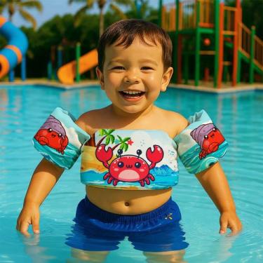Imagem de Boia de Braço Colete Infantil para Nadar Praia Piscina Estampa Fundo d