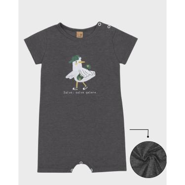 Imagem de Macacão bebê verão estampa patinho vintage leve divertido - Verde e Cinza - Bebê 3 a 18 meses-Masculino