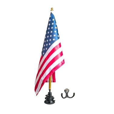 Imagem de Suporte de bandeira de carro, decoração de caminho de mesa, com base de ventosa a vácuo e mastro de bandeira de fibra de carbono de 61 cm com bandeiras de 30 x 45 cm, ganchos de ventosa conversíveis